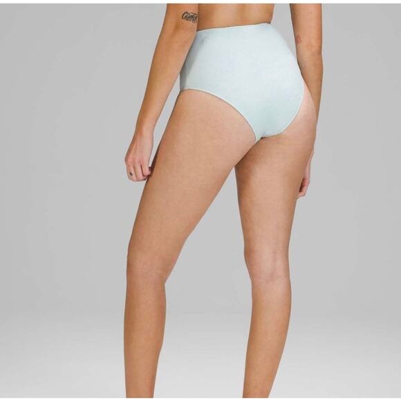 Lululemon Swimwear Waterside Seersucker High Waist Bottoms Blue Womens Sz Large - Picture 3 of 8